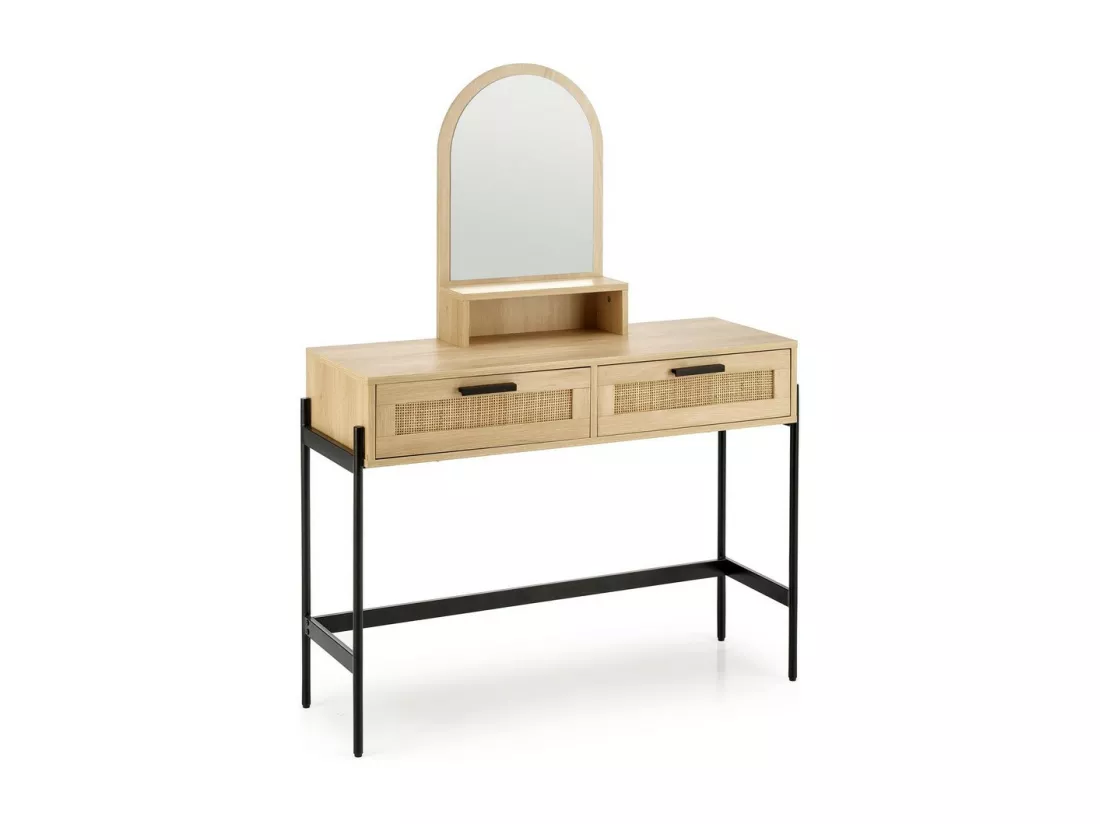 Coiffeuse 2 tiroirs en rotin naturel bois plaqué et métal Ignacio
