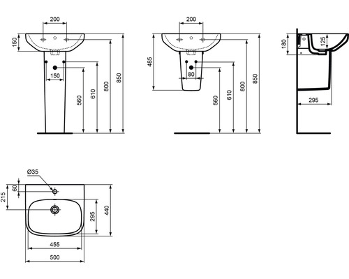 Ideal Standard i.life A wastafel 50 x 44 cm glanzend wit T451301
