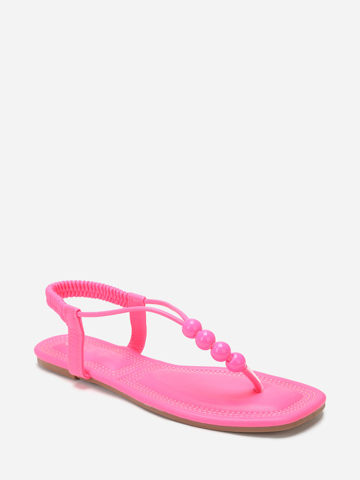 Nu-pieds carrés à perles- Fuchsia
