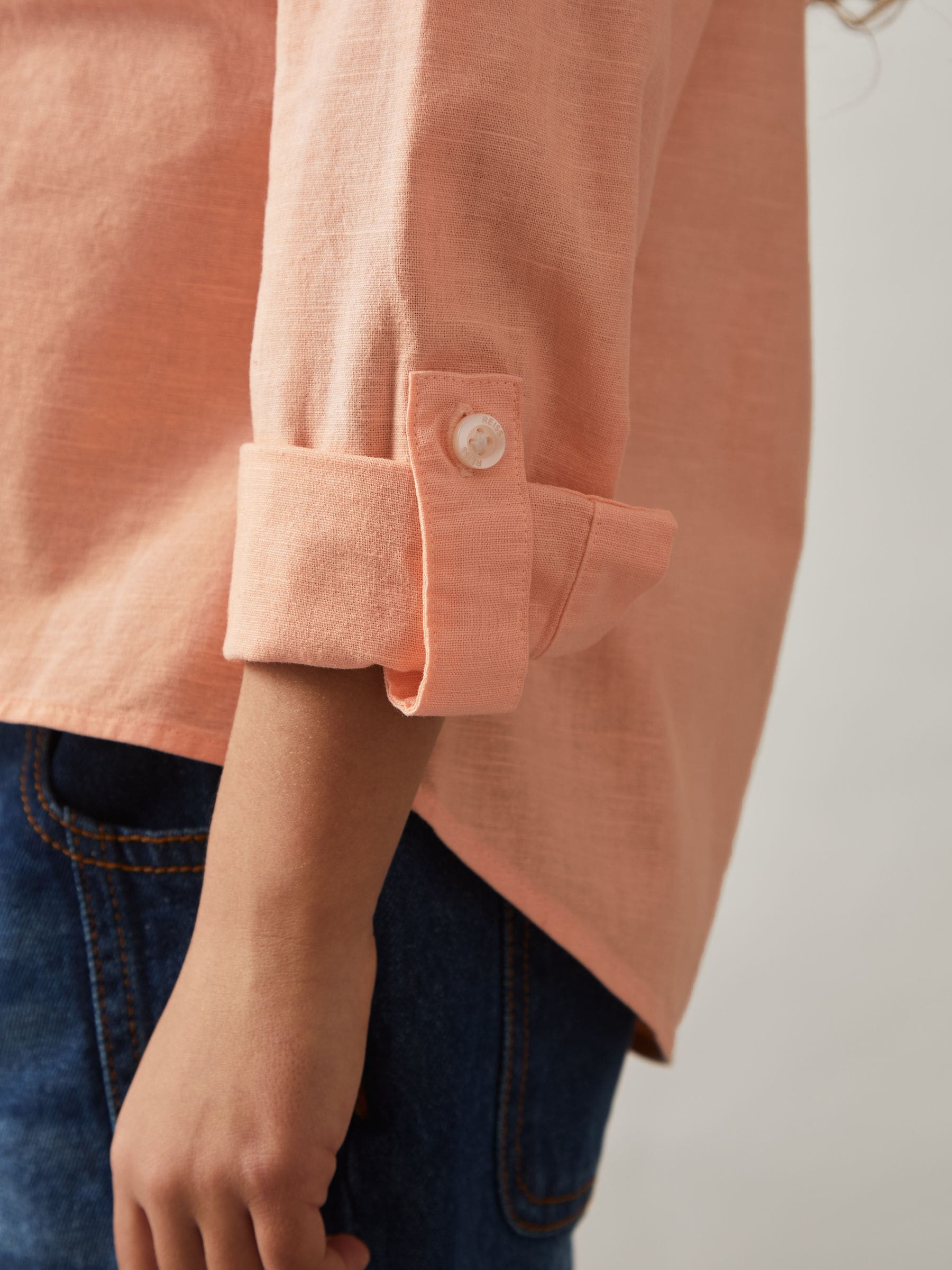 Peach - Reiss Leora Linen Roll-Cuff Shirt