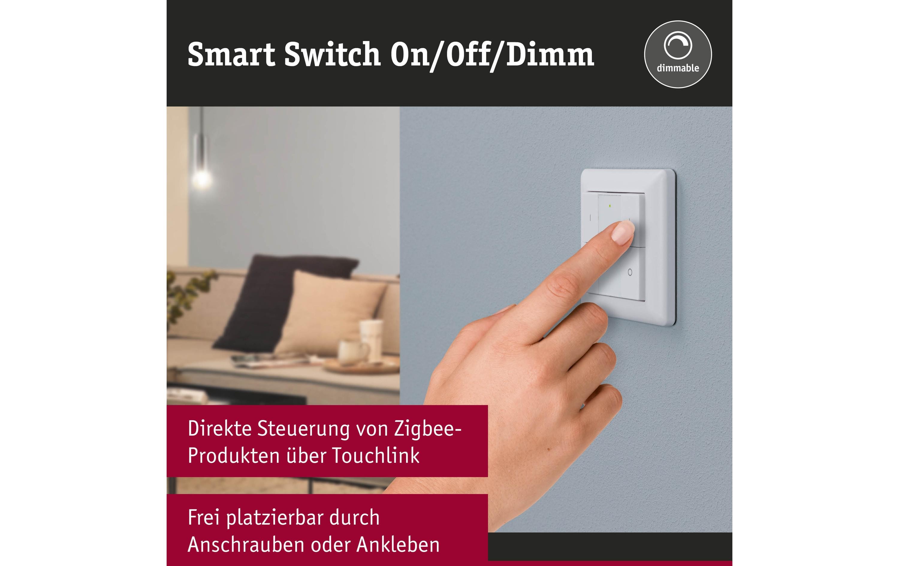 Funk-Wandtaster ZigBee On / Off / Dimmer, WeissSmarte Funk-Tasterschnittstelle 2-fach