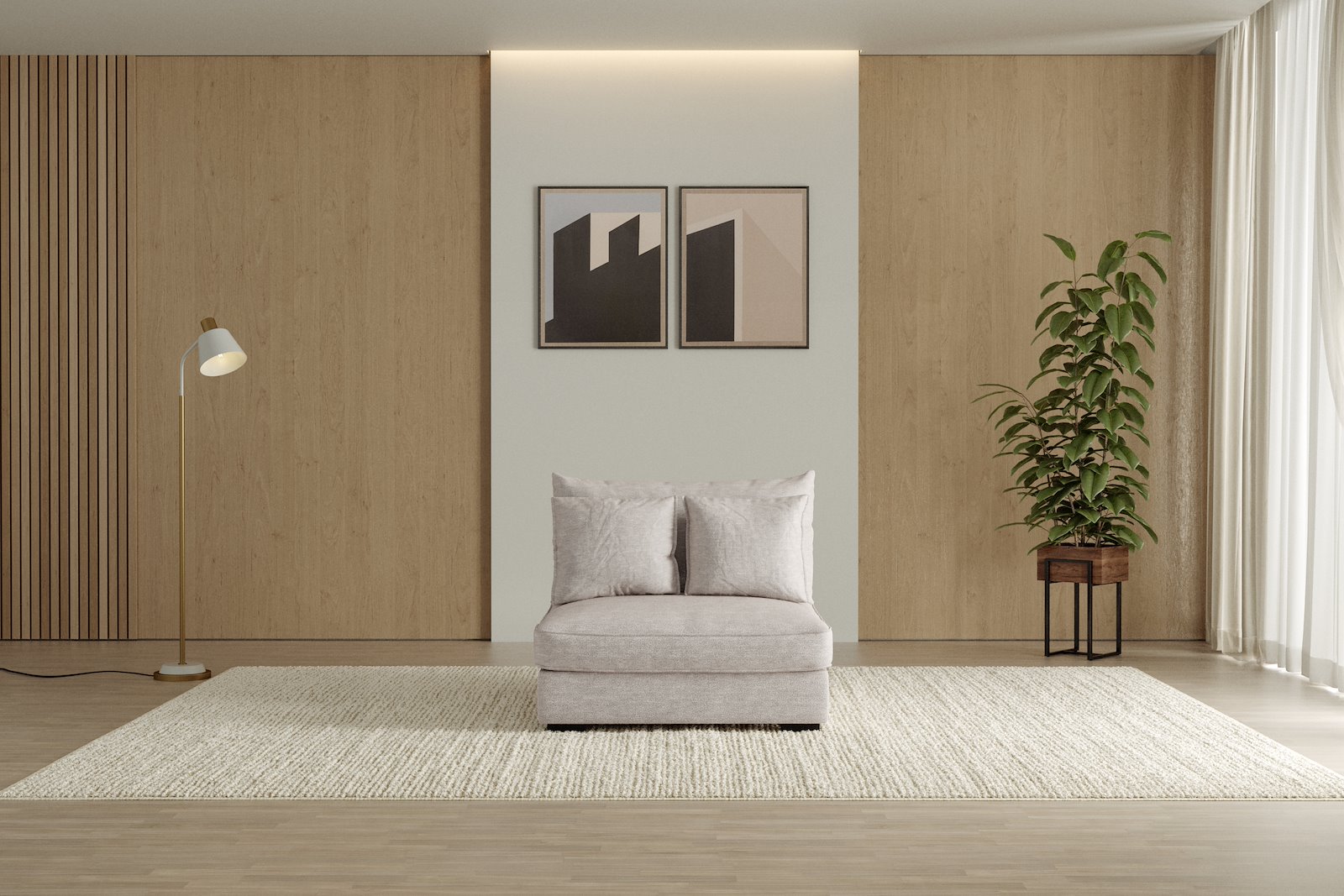 Rossi Lux 1,5-seter stol Tekstil Beatto 1027 Lys Grå med sorte ben. Lux Komfort.