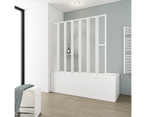 Badscherm, set van 7, SCHULTE Komfort, 159 x 140 cm, glasdecor druppel, profielkleur wit, D1317 04 01 140