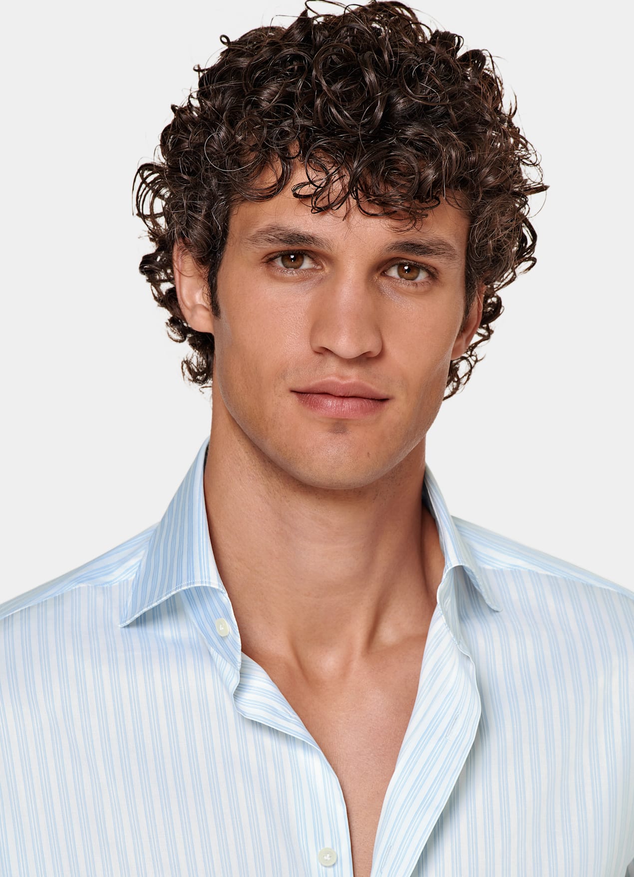 Chemise coupe ajustée en popeline bleu clair à rayures
