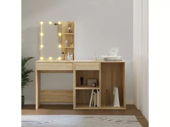 Coiffeuse à LED avec armoire Chêne sonoma Bois d'ingénierie