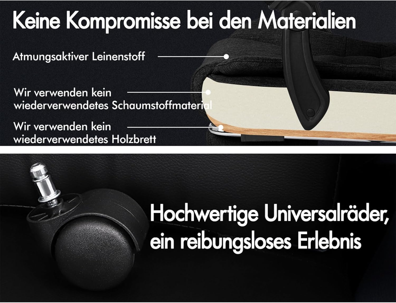 ALFORDSON Chair Bürostuhl, Computer-Schreibtischstuhl, Gaming-Drehstuhl für Computer-Arbeitstisch, ergonomisches Hochlehnerkissen, Lordosenstütze mit Rollen, Leinen, Schwarz