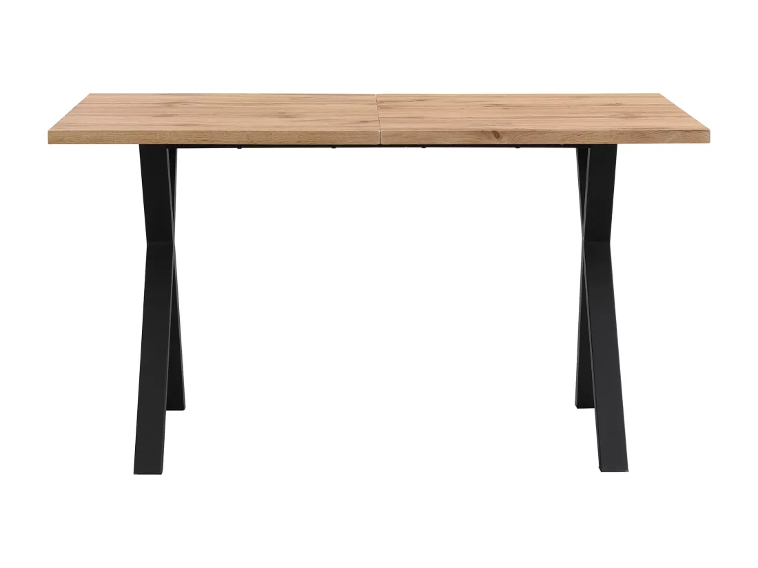 Table à manger 6 couverts, bois MDF + métal, noir & chêne, 140 x 80 x 76 cm