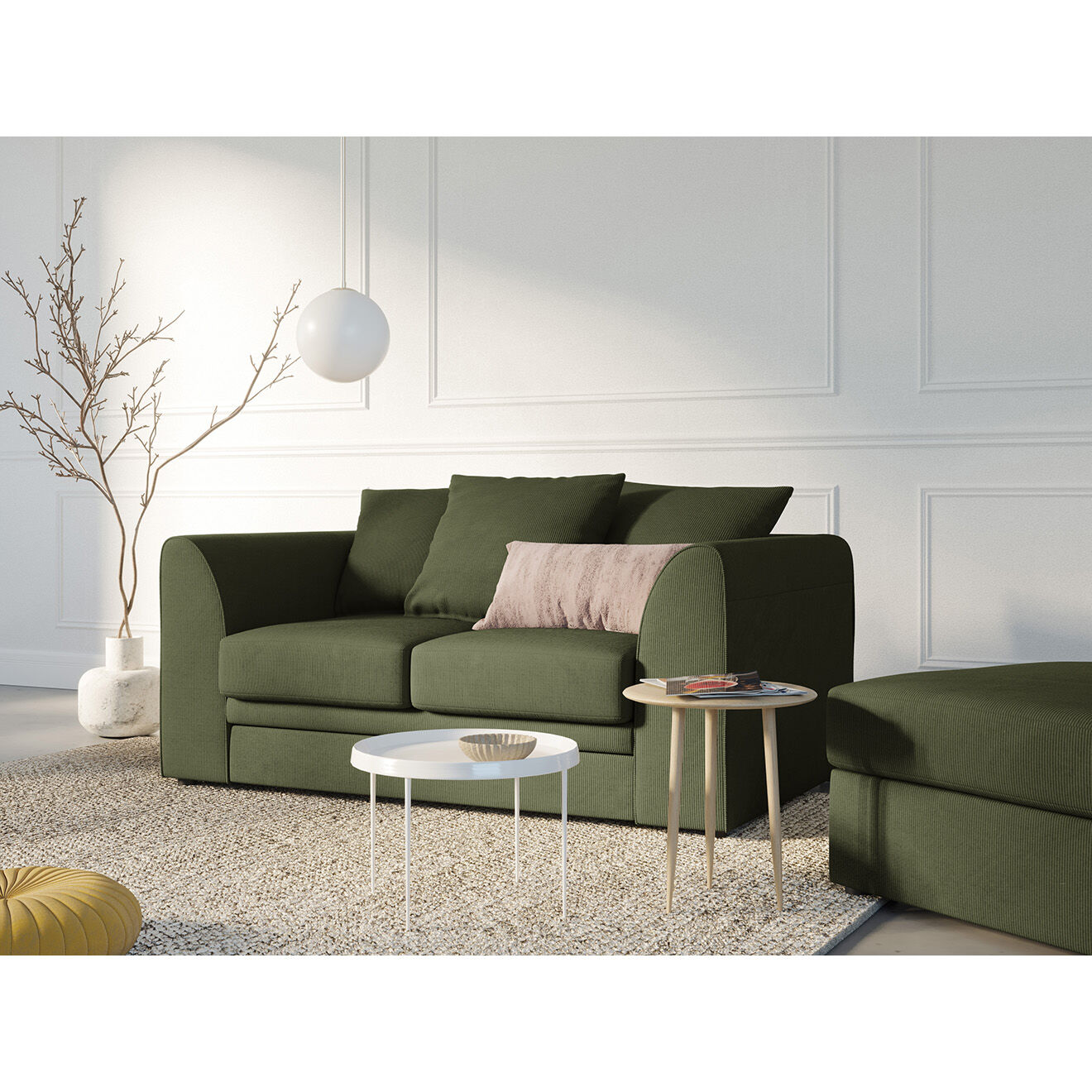 Mazzini Sofas Canapé Quince Velours côtelé 2 Places vert - 150x92x80 cm