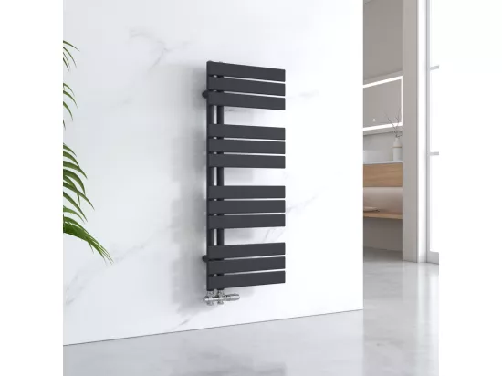 EMKE Sèche-serviettes à Eau Chaude Panneau Plat, Sèche-serviettes connexion latérale pour, Noir 1041x400mm 456Watts
