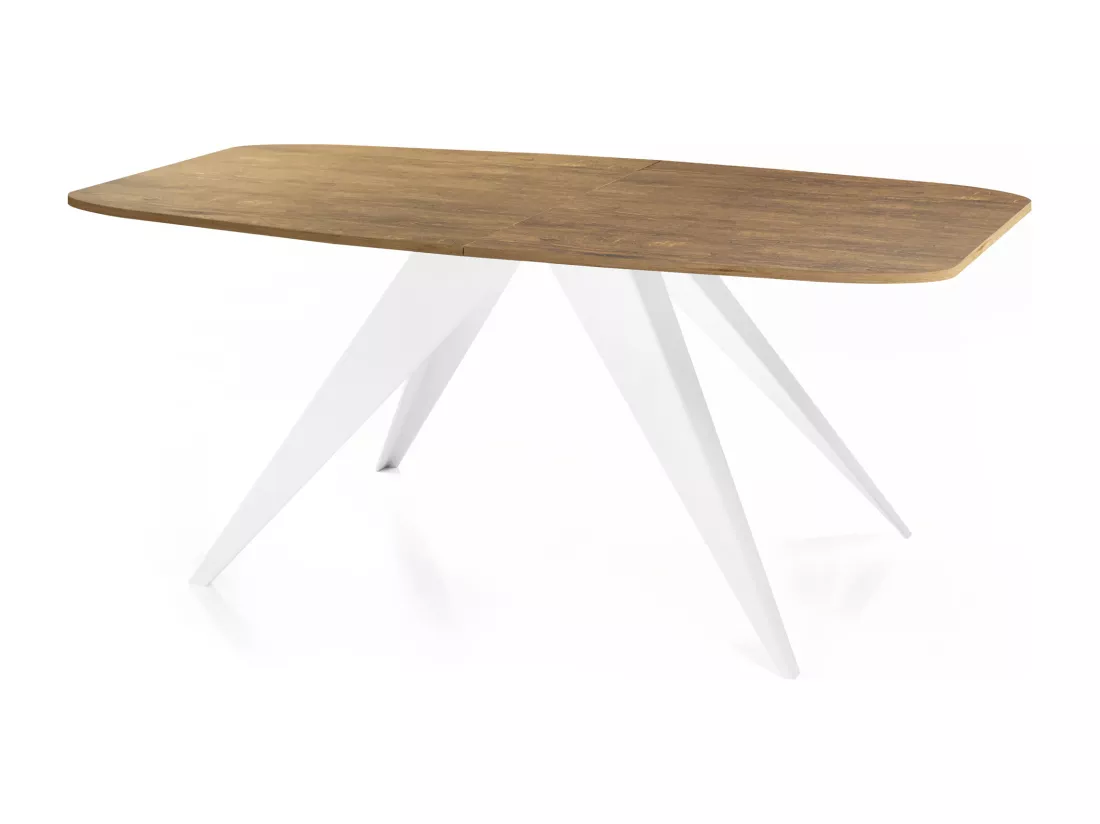 Table à Manger Extensible Style Loft - Table Industrielle Avec Pieds Métalliques Blancs - Design Moderne Pour Salon - 160 Cm Extensible à 200 Cm - Chêne Lefkas