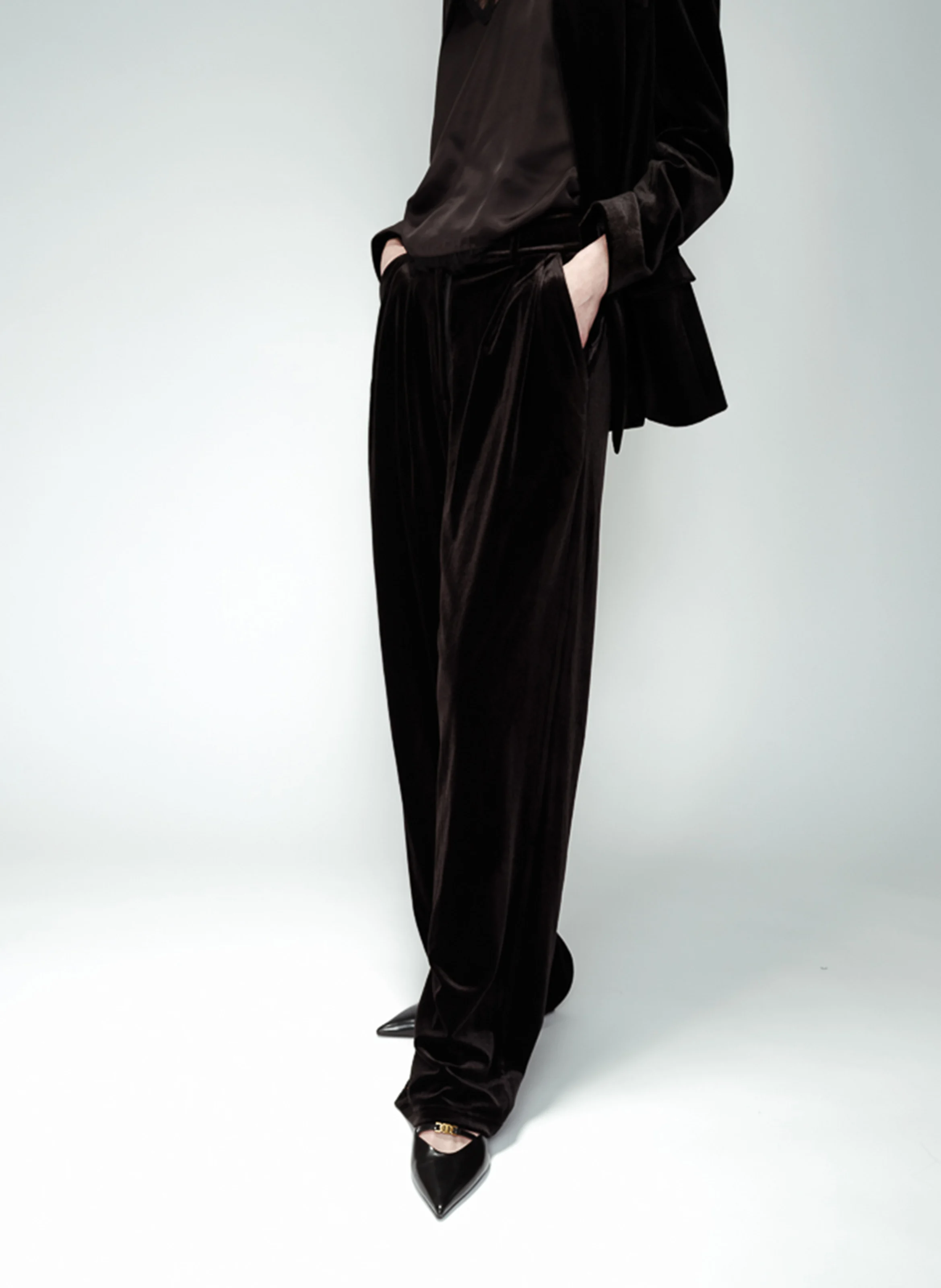 OLIVE - Pantalon large en velours | Noir