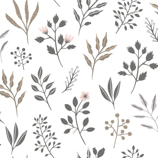 Estahome Bloemmotief Behang - Scandinavische stijl - 0,53 x 10,05 m - Warm Grijs