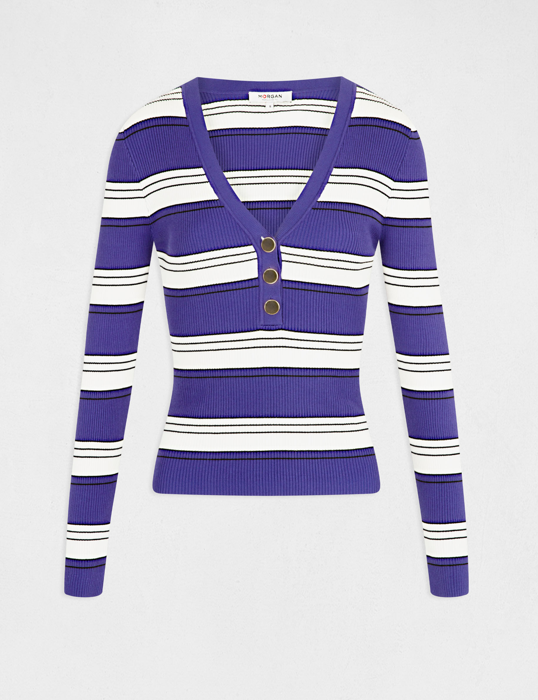 Pull manches longues à rayures violet femme - violet