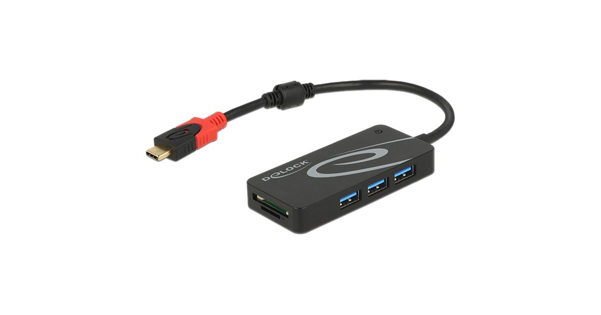 DeLOCKExterne USB 3.1 Gen 1 Hub USB Type-C > 3x USB Type-A + 2 Slot SD kaartlezer usb-hub  (Zwart)