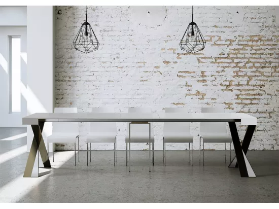 Console extensible 90x40/300 cm Diago Frêne Blanc cadre Anthracite