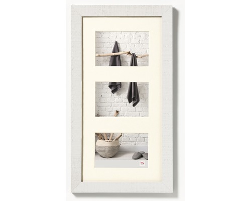 Houten collage fotolijst, huiselijke stijl, wit, voor 3 foto's (13x18 cm).