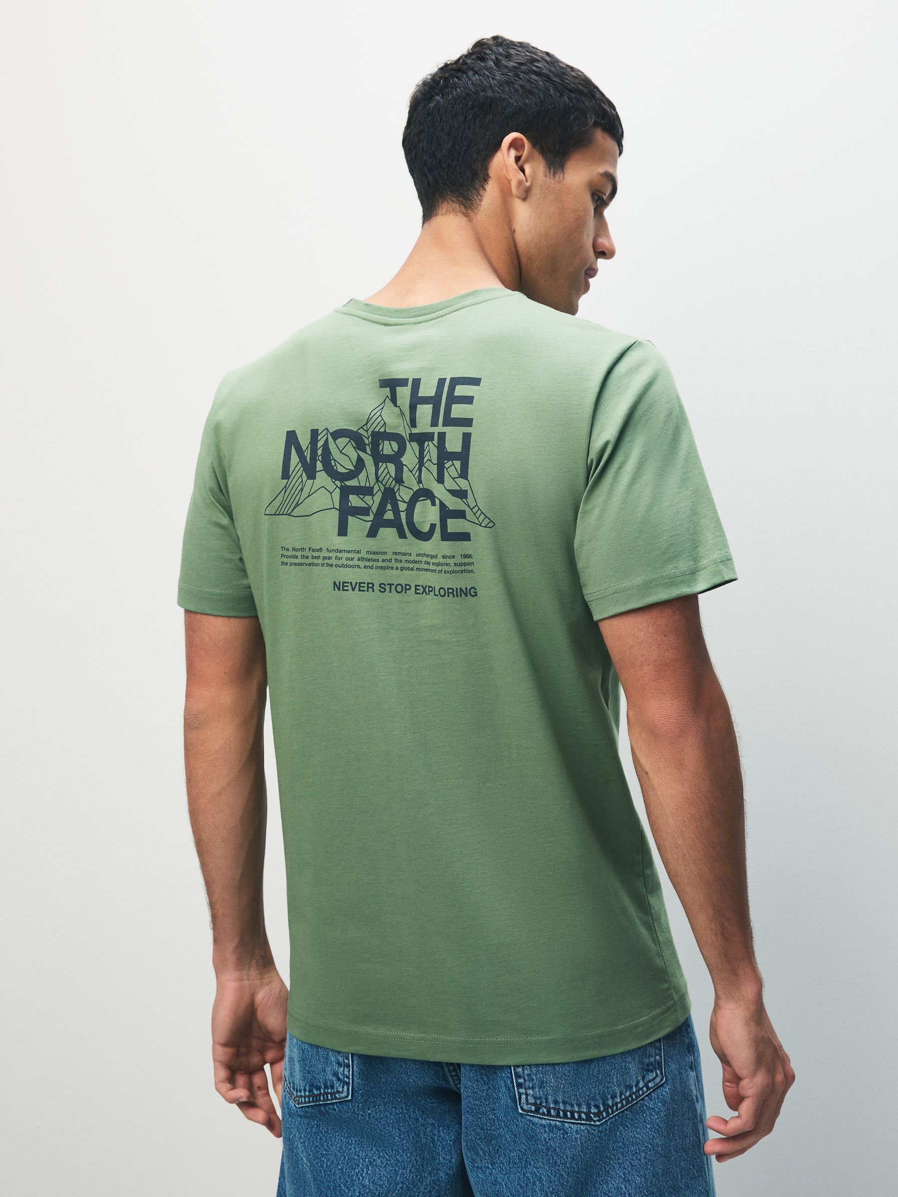 Groen - The North Face T-shirt met bergprint op de achterkant