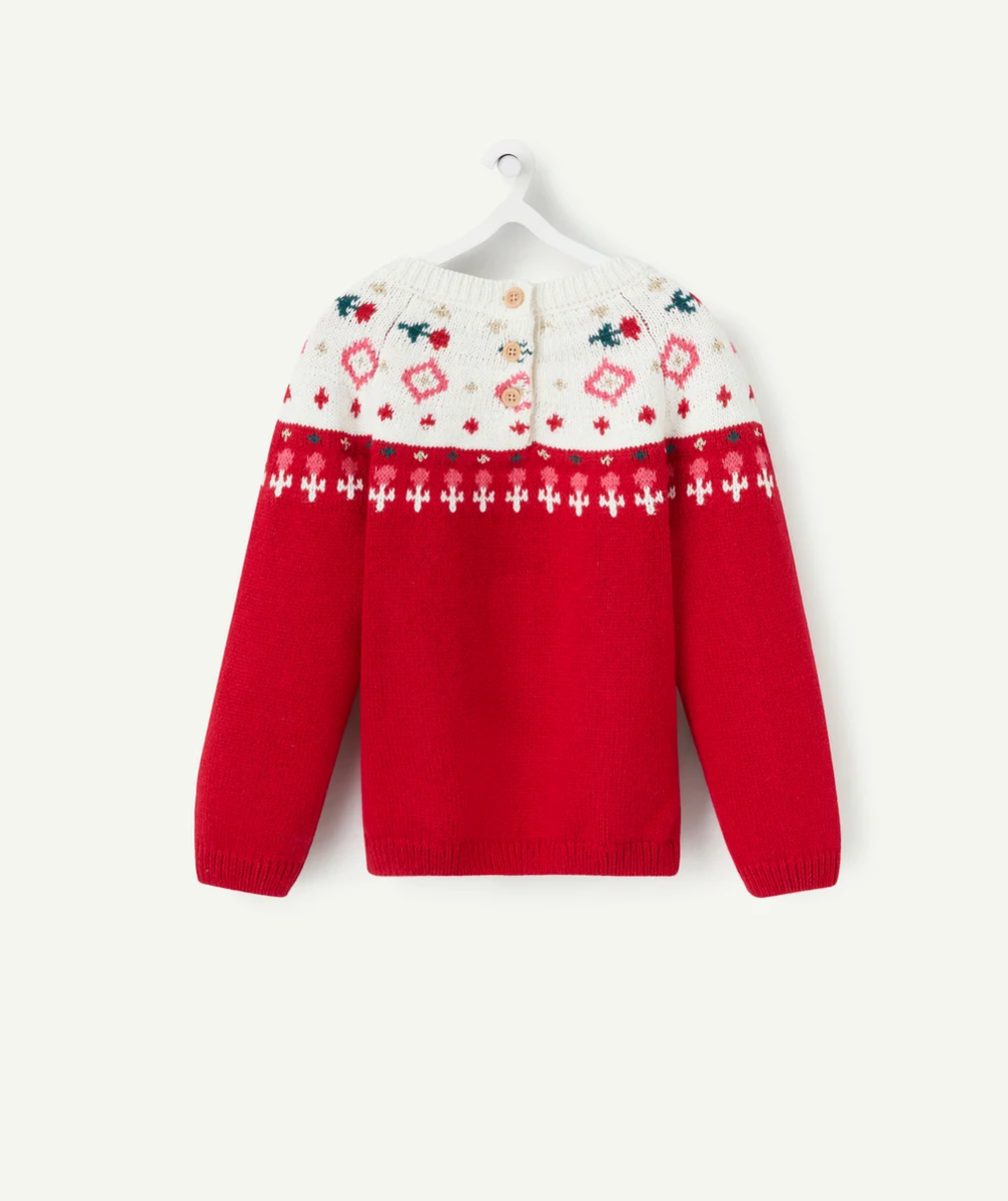 PULL DE NOËL EN TRICOT BÉBÉ FILLE ROUGE ET ÉCRU