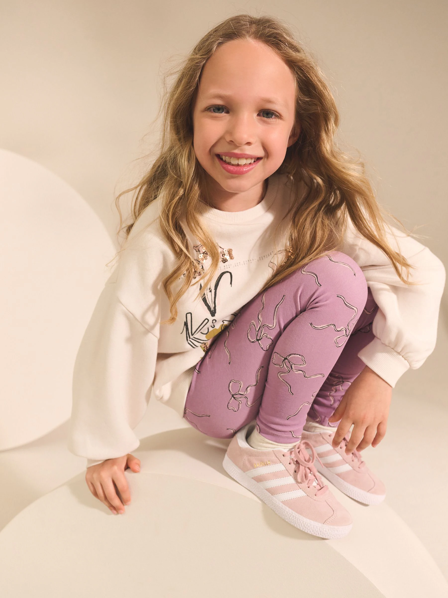 Crème/lila Kindness-strik - Set met sweatshirt en legging (3-16jr)