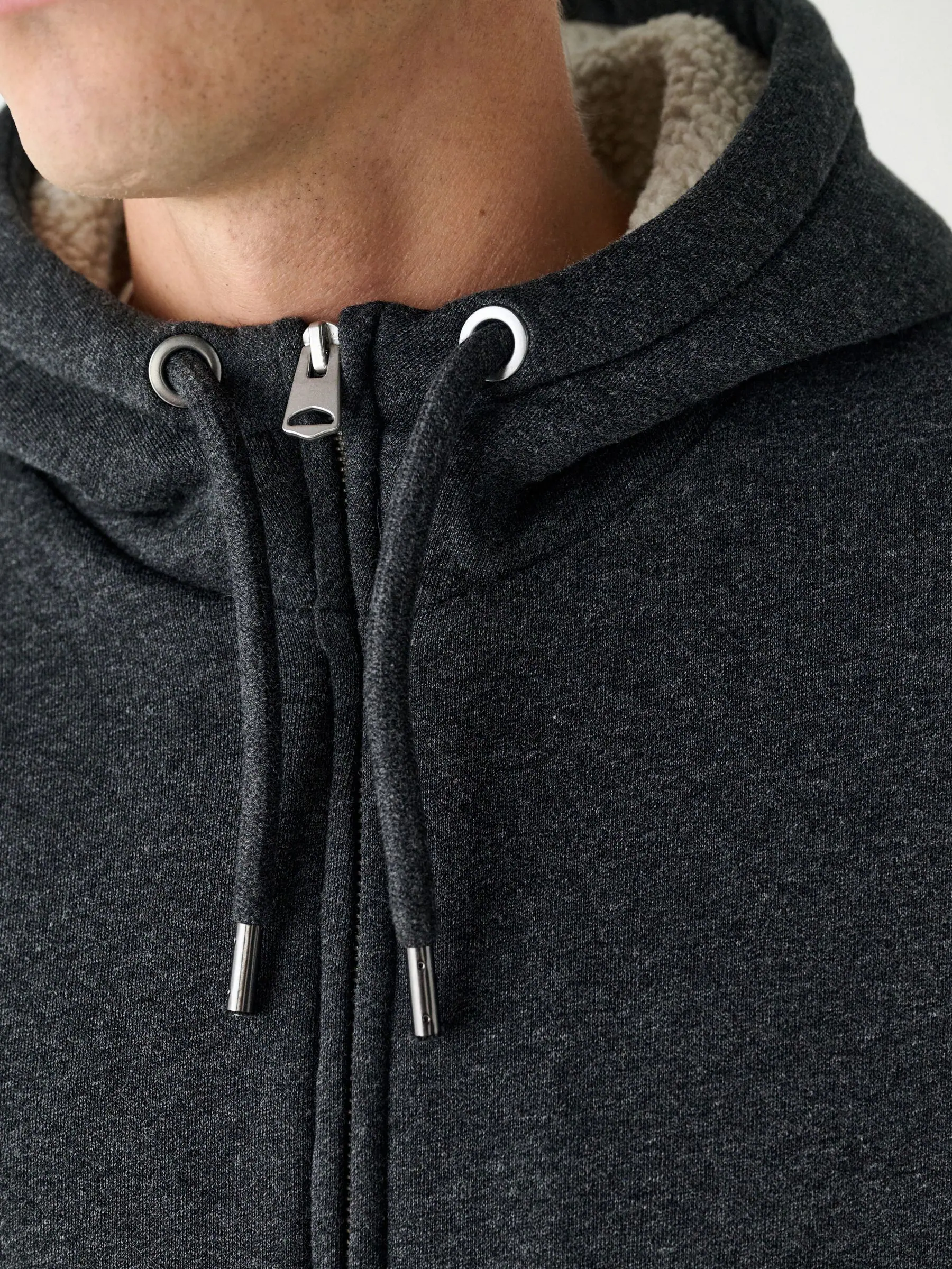 Grijs gemêleerd - Borg hoodie met fleecevoering en volledige ritssluiting