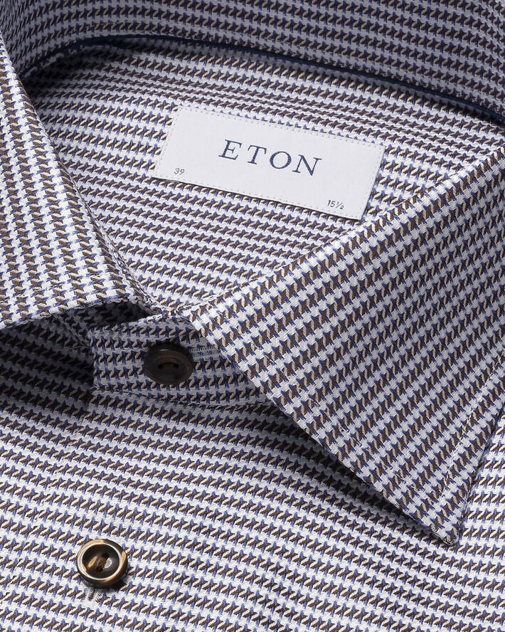 ETON Slim Fit Brown Houndstooth Signature Twill Shirt Brun