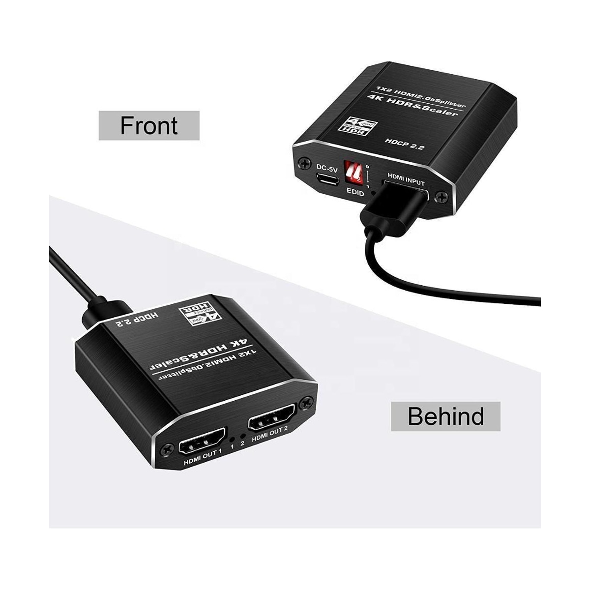 NÖRDIC HDMI Splitter 1 til 2 4K 60Hz HDCP2.2 18Gbps HDMI kabler i bilder som ikke er inkludert