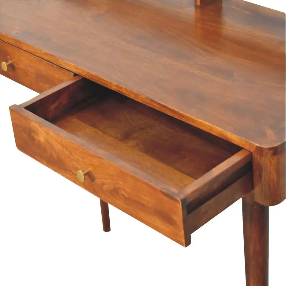 Verhoogde kastanjebruine sidetable met 2 lades, bruin