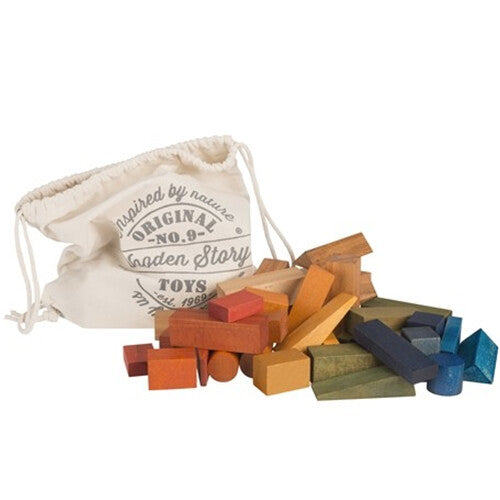 Wooden story stapelblokken XL - regenboog - 50 st