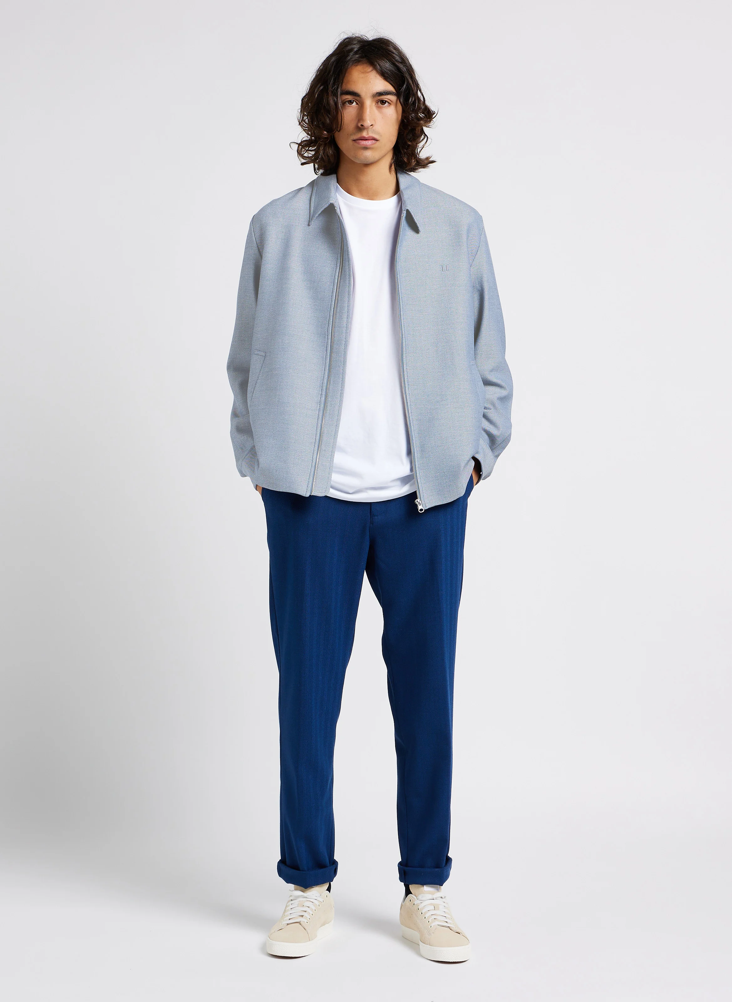 COMO - Pantalon droit motif chevron| Bleu
