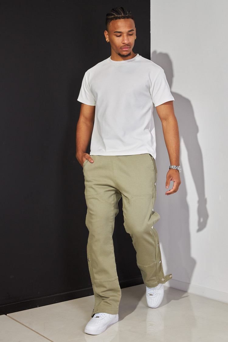 Jogger pant kaki à boutons