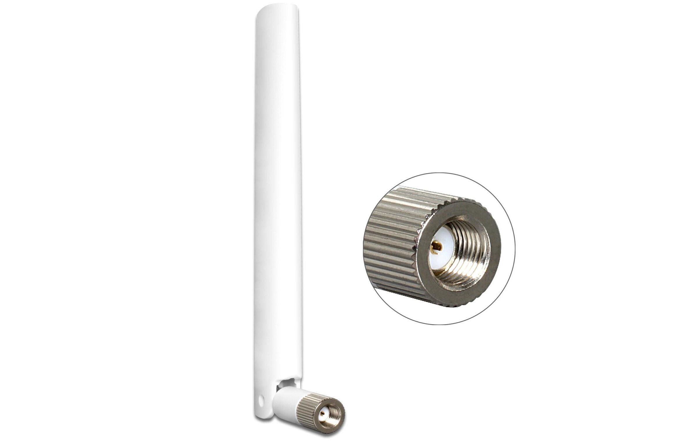 WLAN-Antenne omnidirektional RP-SMA 2 dBi RundstrahlDelock WLAN 802.11 ac/a/b/g/n Antenne RP-SMA Stecker 2 - 5 dBi omnidirektional mit Kippgelenk weiss