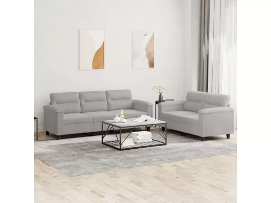 Ensemble de canapés 2 pièces coussins gris clair tissu microfibre