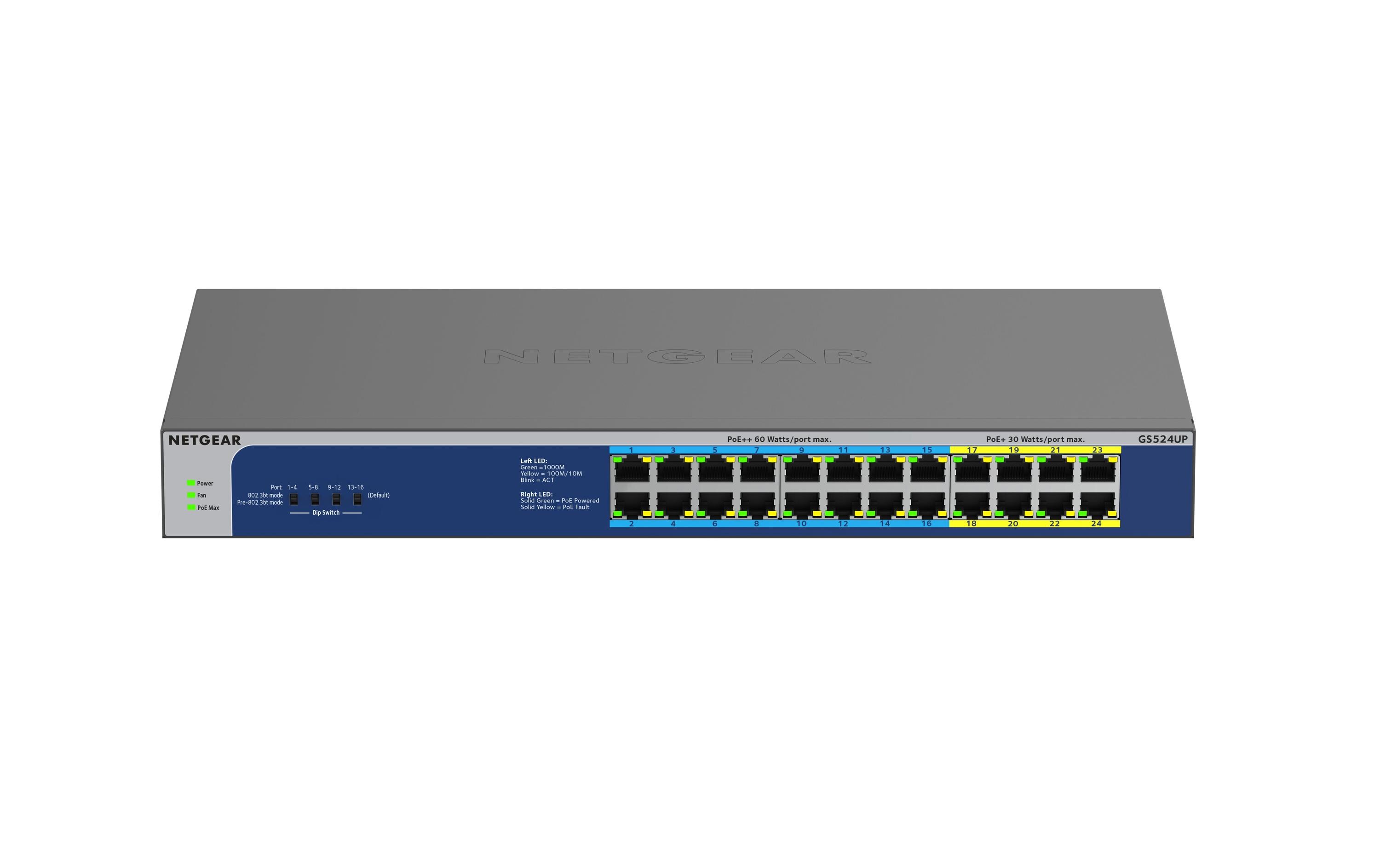 PoE++ Switch GS524UP-100EUS 24 Port<br>Netgear 24-Port Gigabit Ethernet High Power PoE+ Unmanaged Switch mit PoE++ Ports