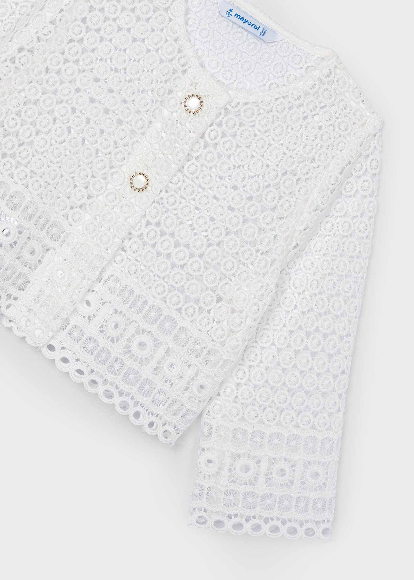Jaqueta feminina de guipure, cor branco-creme