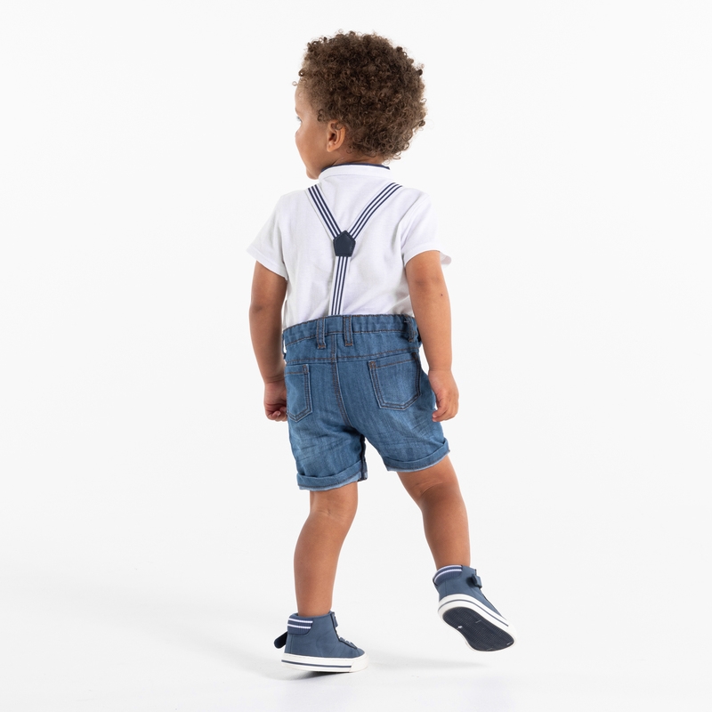 Salopette courte denim et t-shirt tunisien bleue bébé garçon