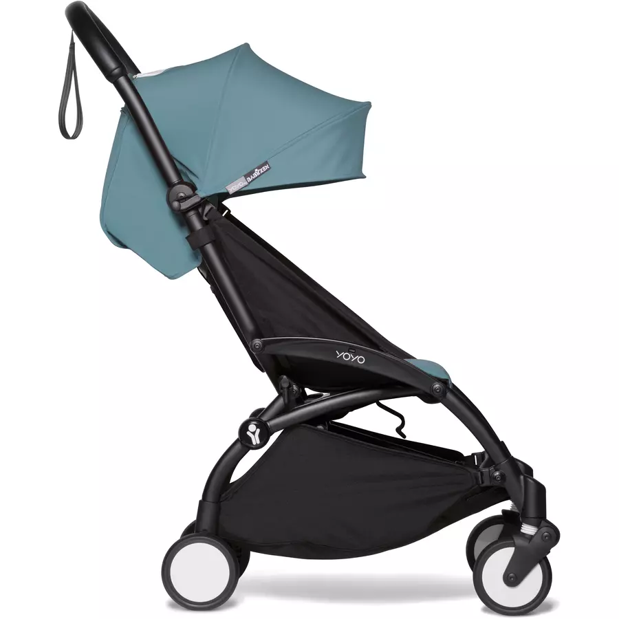 BABYZEN Kinderwagen YOYO2 0+ Black mit Neugeborenenaufsatz und Textilset Aqua