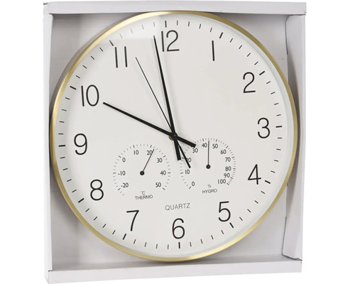 Wandklok, metaal, goud en wit, Ø 38 cm