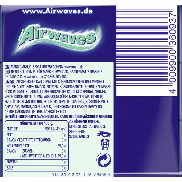 Menthol & Eukalyptus, zuckerfreier Kaugummi
