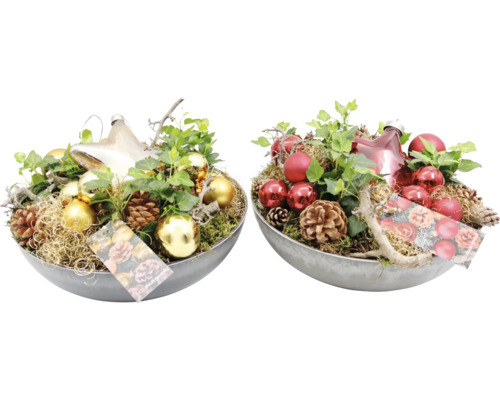 Kerststuk schaal lichtster FloraSelf Ø 30 cm metalen schaal