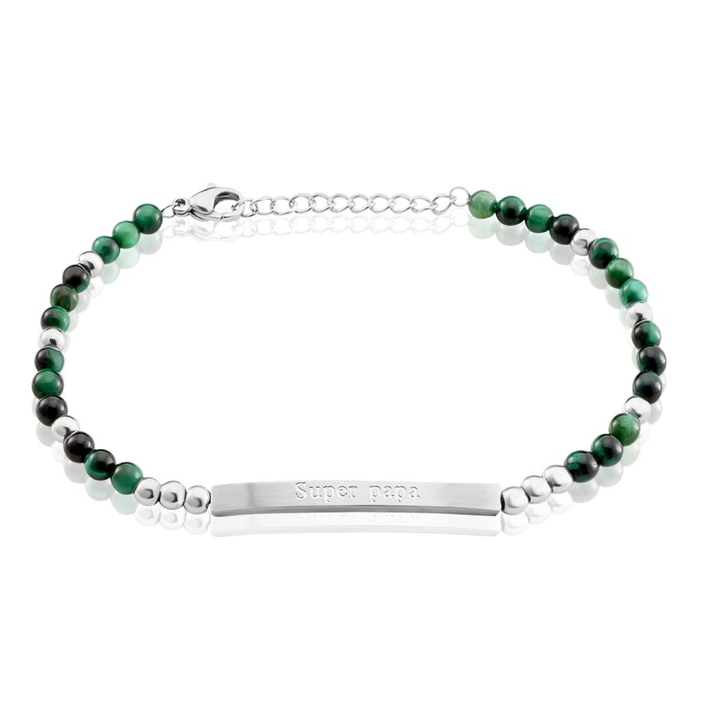 Bracelet Identité Acier Blanc Boules Sebastino Agate