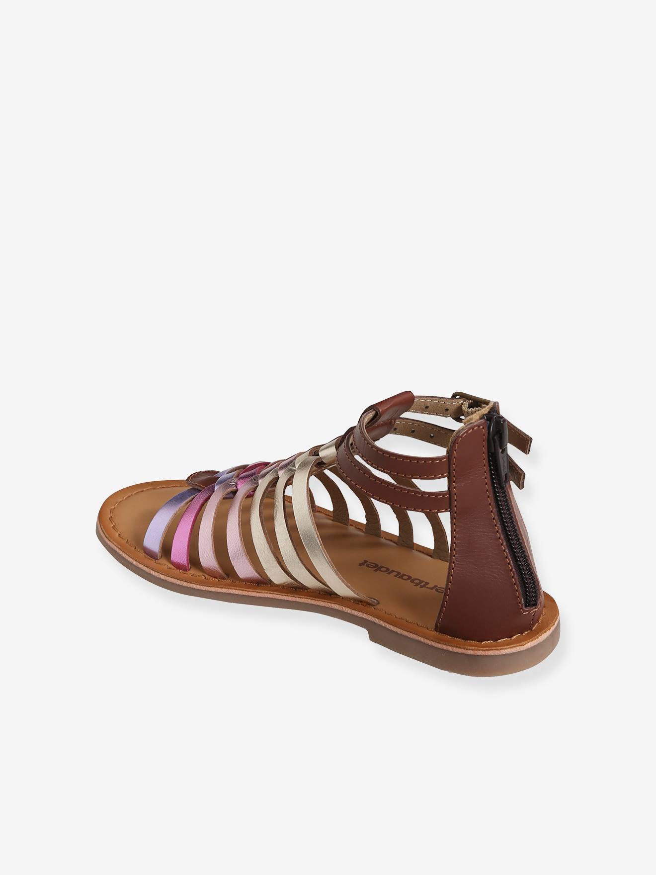 Sandálias de couro estilo alpargata para meninas, cinza metálico médio