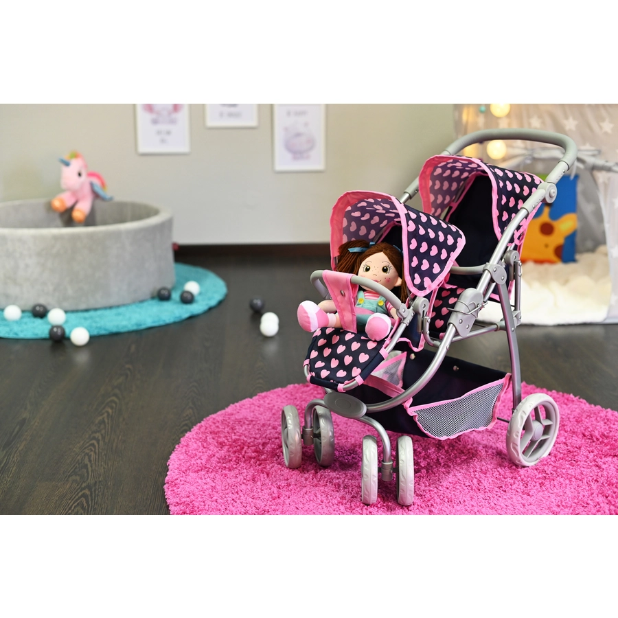 knorr toys® Zwillingspuppenwagen Milo - Pink Hearts blau