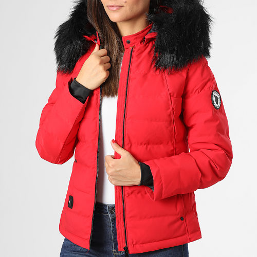 Doudoune Capuche Fourrure Chauffante Femme Budapest Rouge Noir