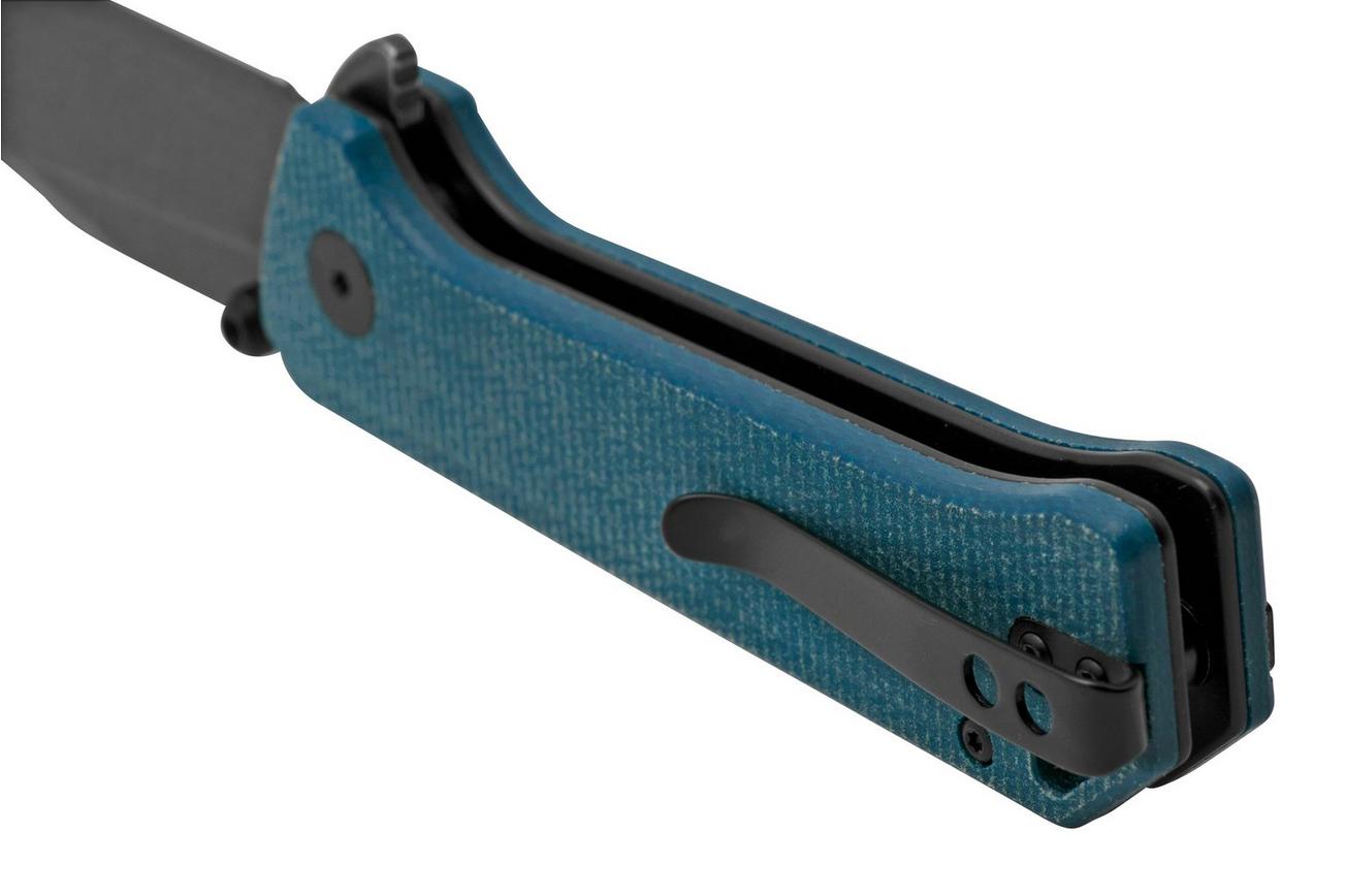 QSP Grebe QS147-B2, 14C28N zwart Clippoint blauw Micarta, zakmes