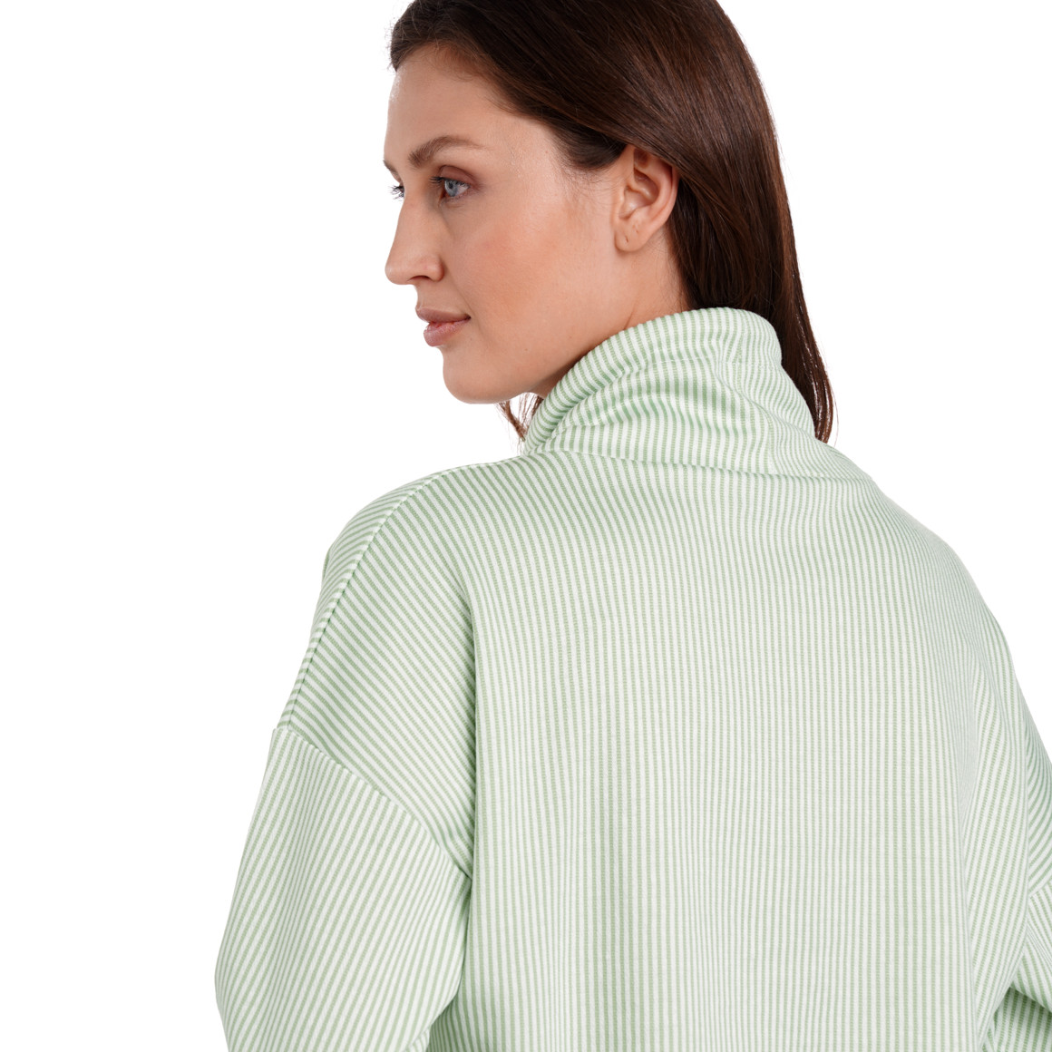 Gina Benotti Damen Sweatshirt mit Schalkragen hellgrün / weiss