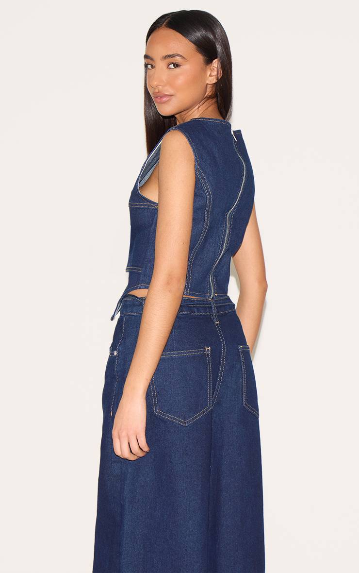 Bleu Indigo Haut Long En Denim Petite Avec Détails De Coutures