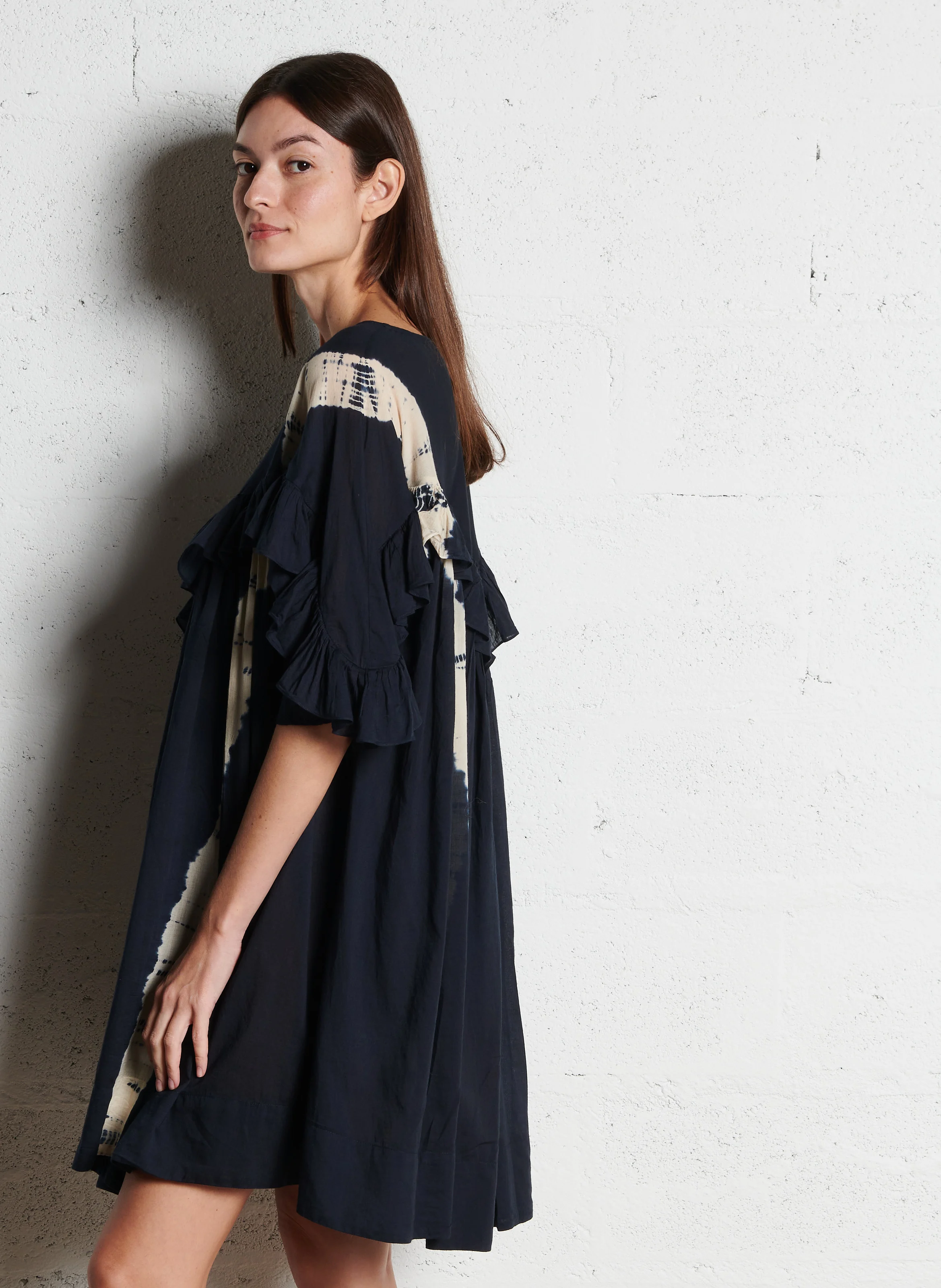 LUNE - Robe courte oversize col rond en coton | Noir