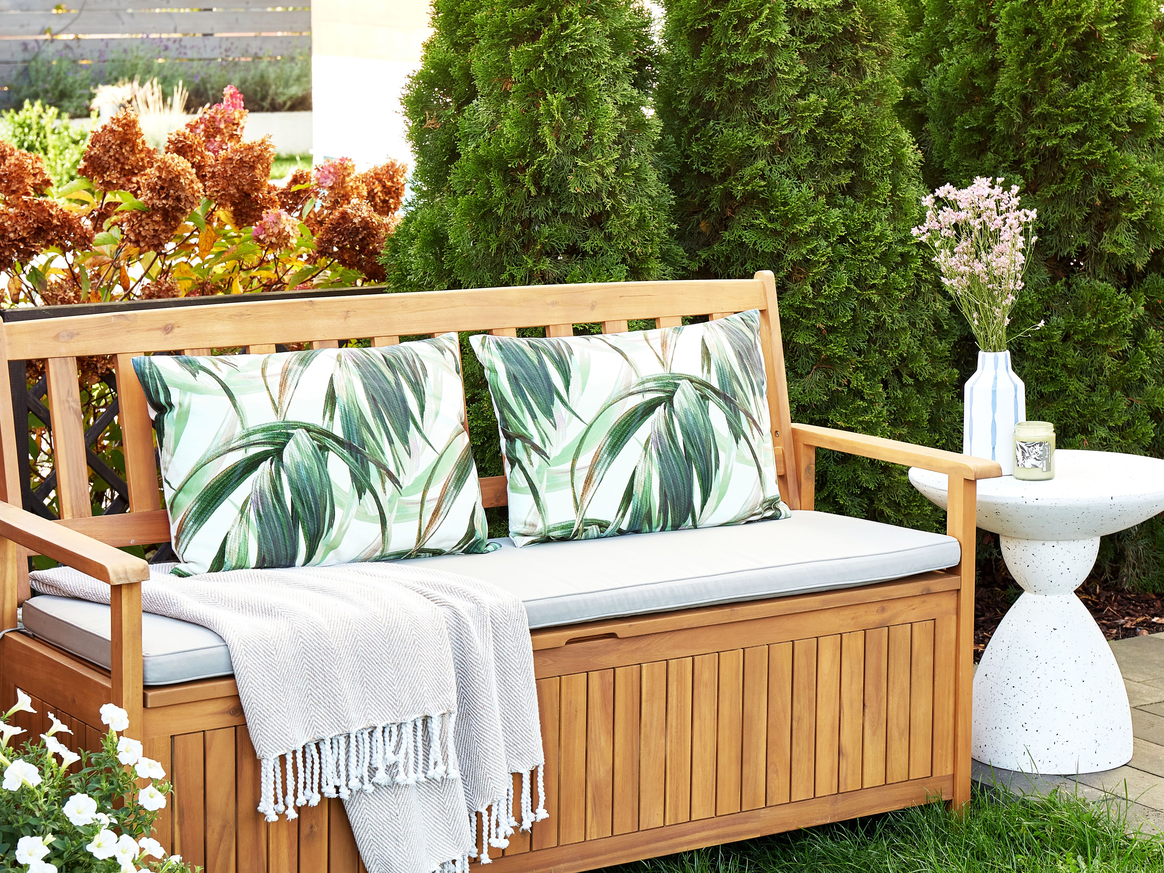Set van 2 tuinkussens CALDERINA bladpatroon 40 x 60 cm Groen