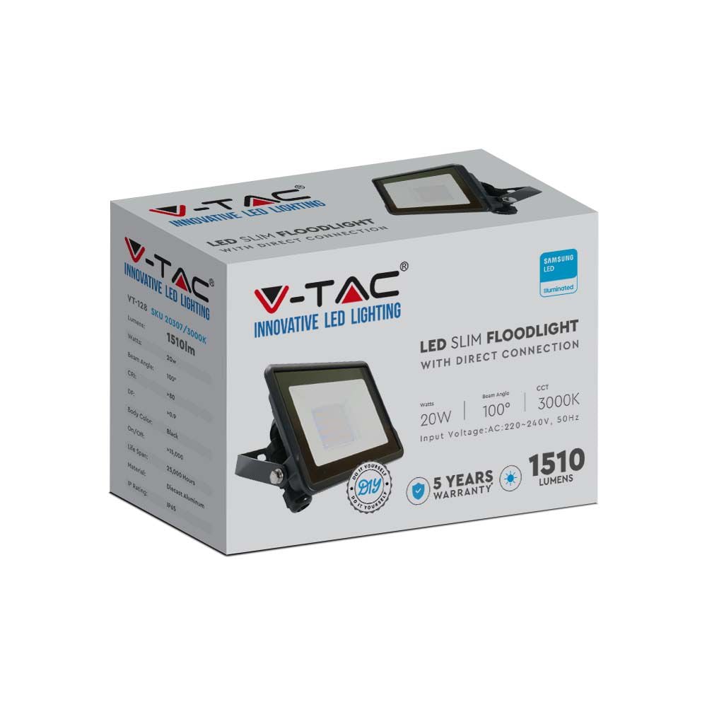 Zwarte LED-schijnwerpers - Samsung - IP65 - 20W - 1510 lumen - 4000K - 5 jaar