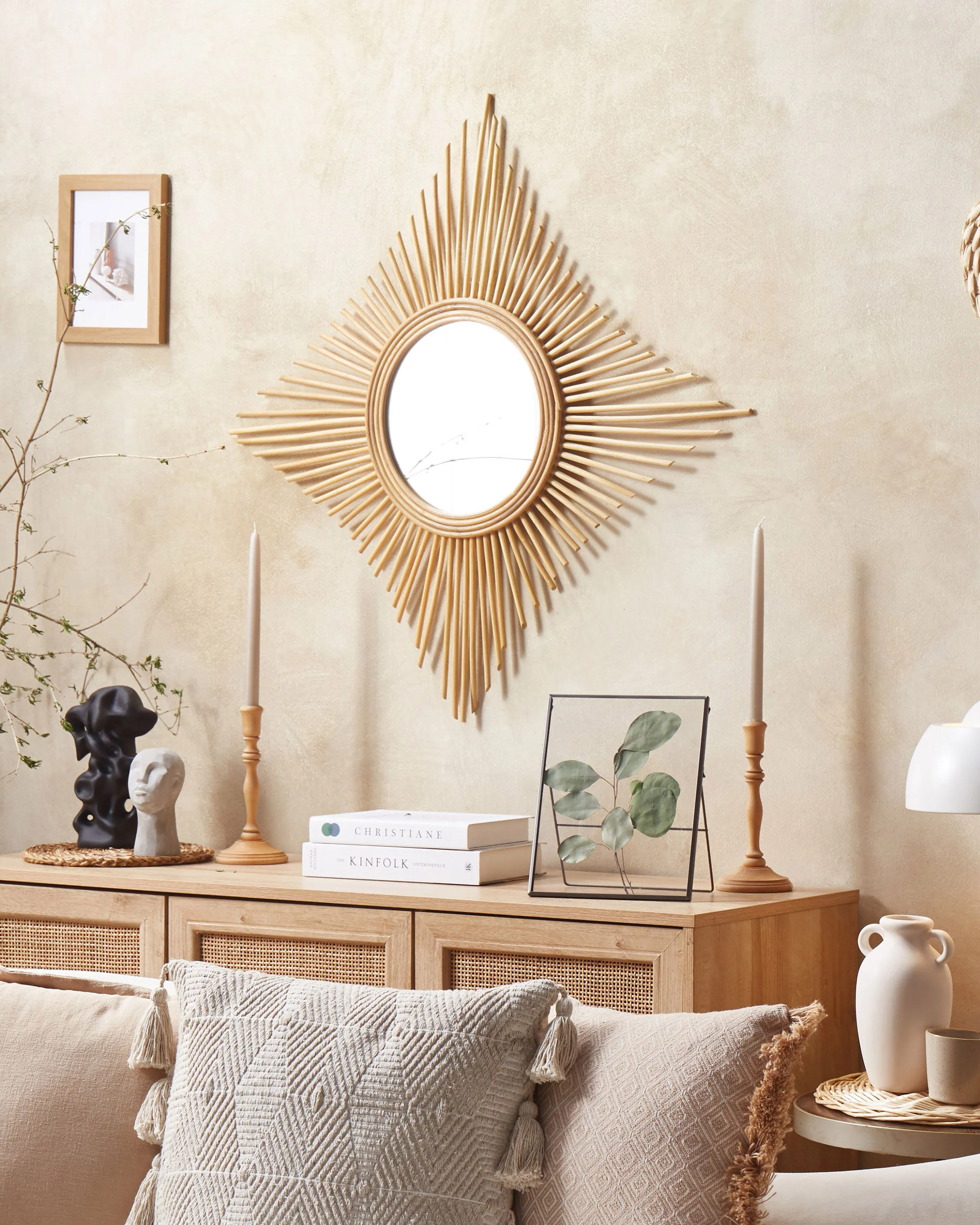 Wandspiegel MAJENE 60 cm 60 cm Rotan Natuurlijk
